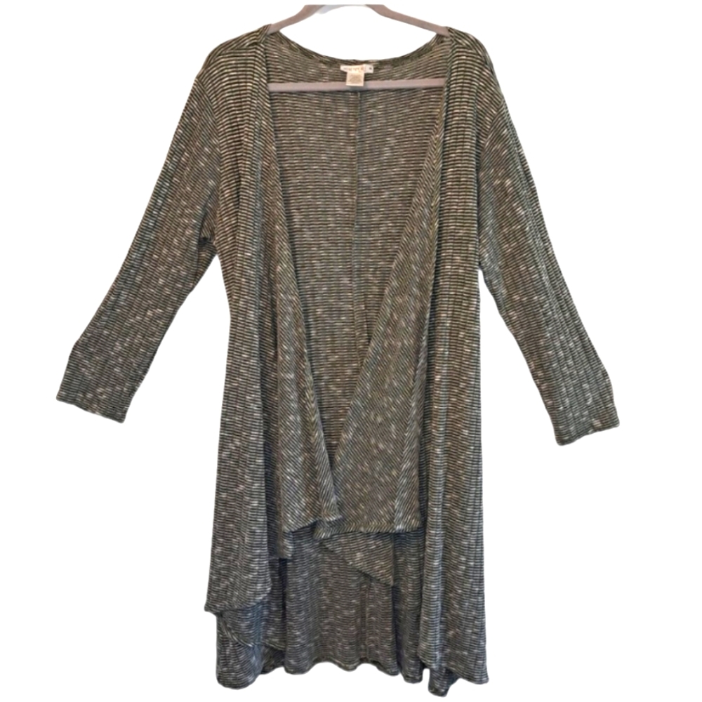 Honey and Lace Olive Green and White Open Front Long Cardigan Duster Size XL
